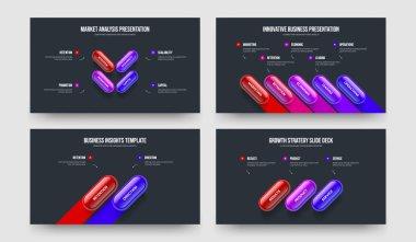 İş Görüşü 4523 Basamaklı Bilgi Şablonu Ayarlandı. Profesyonel Strateji 4-5-2-3 Seçenek Diyagramı Sunum Tasarım Vektör İllüstrasyon Koleksiyonu.