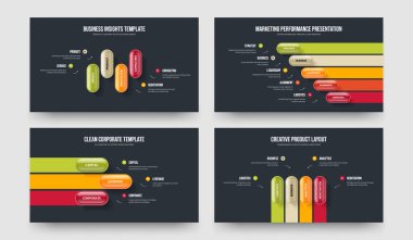 Ürün Genel Görünümü 453 Seçenek Diyagram Çerçeve Tasarım Paketi. Proje Kampanyası 4-5-3 Element Bilgi Kaydırma Şablonu Vektör Resimleme Koleksiyonu.