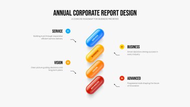 Profesyonel Performans Kaydırma Düzeni Vektör İllüstrasyonu. Modern Brifing 4 Element Diyagram Slayt Gösterisi Tasarımı. Dijital Öngörü Dört Adım Bilgisel Sunum Şablonu.