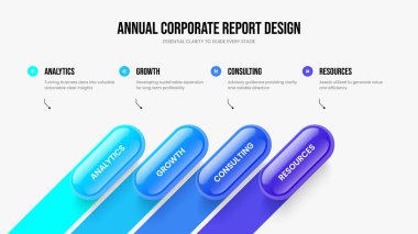 Modern Strateji 4 Seçenek Diyagram Çerçeve Tasarımı. Kurumsal Çözüm Dört Adım Bilgi Sunum Şablonu. Danışmanlık Genel Görünüm Slayt Düzeni Vektör İllüstrasyonu.