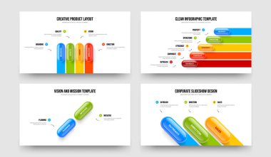 Creative Showcase 4-5-2-3 Opsiyon Infographic Frame Vektör Çizim Paketi. Pazarlama Planı 4523 Element Diyagramı Slayt Tasarımı Koleksiyonu.
