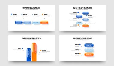 Yatırımcı Raporu 4-5-2-3 Element Bilgi Kaydırma Düzeni Vektör İllüzyonu Ayarlandı. Profesyonel Geliştirme 4523 Seçenek Slayt Gösterisi Şablonu Koleksiyonu.