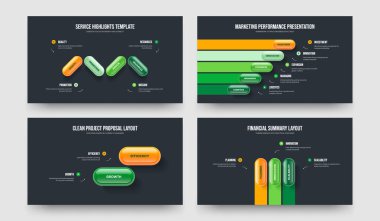 Yatırımcı İçgörüsü 4-5-2-3 Element Diyagram Kaydırağı Tasarım Vektör Resimleri Koleksiyonu. Pazarlama Gösterisi 4523 Adım Slayt Gösterisi Düzeni Paketi.