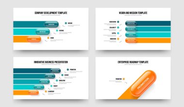 Reklam Performansı 3451 Adım Tanıtım Şablonu Ayarlandı. Şirket Önerisi 3-4-5 Element Diyagram Slayt Gösterisi Tasarım Vektörü İllüstrasyon Koleksiyonu.