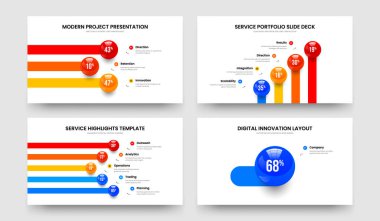 Pazarlama Performansı 3415 Adım Çizelgesi Sunum Planı Seti. Atılgan Gözden Geçirme 3-4-5-1 Seçenek Bilgi Çerçeve Şablonu Vektör Resimleme Koleksiyonu.
