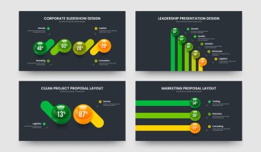 Eğitim Analizi 4523 Adım Grafik Tasarım Paketi. Yatırımcı Kampanyası 4-5-2-3 Element Bilgi Slaytı Gösterisi Tasarım Vektörü İllüstrasyon Koleksiyonu.