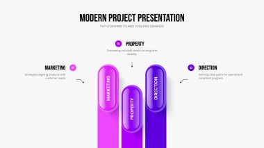 Finansal Plan Üç Adım Diyagram Sunum Tasarımı. Şirket Insight 3 Element Bilgi Kaydırma Düzeni. Reklam Öngörüsü Şablon Vektörü İllüstrasyonu.