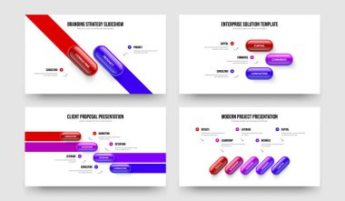 Atılgan Büyüme 2-3-4-5 Seçenek Slayt Tasarım Vektör Çizimi. Profesyonel Brifing 2345 Element Diyagramı Şablon Koleksiyonu.
