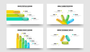 Piyasa Tanıtımı Üç Dört Beş Seçenek Slayt Tasarım Vektörü Çizimi Koleksiyonu. Pazarlama Hava Durumu 345 Element Bilgisel Sunum Düzeni Paketi.