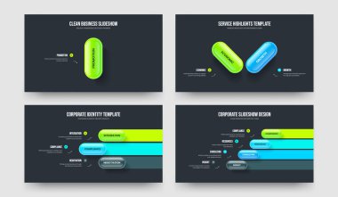 Pazarlama Teklifi 1-2-3-4 Element Diyagram Slayt Gösterisi Şablon Vektör Resimleri Koleksiyonu. Fırlatma 1234 Adım Bilgisel Çerçeve Tasarımı Paketi.
