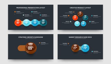 Bilim Kampanyası Dört Beş Bir İki Adım Çerçeve Düzenleme Vektör İllüstrasyon Paketi. Pazarlama Brifingi 4512 Seçenek Slayt Tasarımı Koleksiyonu.