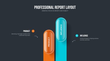 Şirket Kampanyası İki Element Diyagramı Şablonu. Modern Geliştirme Slayt Gösterisi Vektör İllüstrasyonu. Ürün Planı 2 Adım Bilgi Kaydırma Tasarımı.