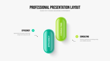 Yaratıcı Rapor Çerçeve Düzeni Vektör İllüstrasyonu. Proje İki Adım Diyagram Slayt Gösterisi Tasarımı. Pazarlama Profili 2 Seçenek Bilgisel Sunum Şablonu.