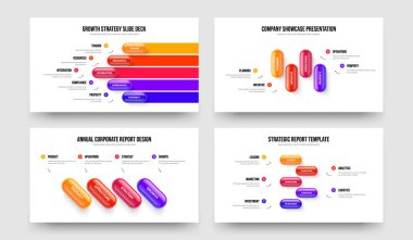 Danışmanlık Beş Element Bilgi Slayt Gösterisi Tasarım Vektörü İllüstrasyon Paketi. Ürün Analizi 54 Seçenek Diyagramı Sunum Şablonu.