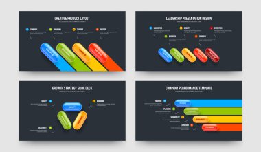 Pazar Şovu Dört Beş Adım Slayt Gösterisi Slayt Tasarım Vektörü İllüstrasyon Seti. Ürün Önerisi 453 Element Diyagramı Şablon Koleksiyonu.