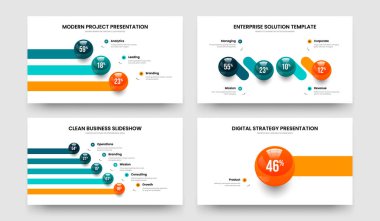 Renkli Showcase Üç Dört Beş Bir Adım Çerçeve Düzenleme Vektör Çizim Koleksiyonu. Görsel Rapor 3451 Seçenek Grafik Slayt Gösterisi Tasarım Paketi.