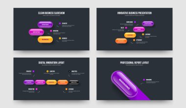Modern Profil Üç Dört Beş Eleman Diyagramı Sunum Düzeni Vektör İllüstrasyon Koleksiyonu. Satış Stratejisi 3415 Adım İnfografik Slayt Tasarımı.