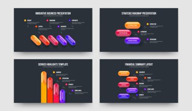 Yaratıcı Portföy 534 Opsiyon Bilgi Kaydırağı Tasarım Koleksiyonu. Girişim Planı Beş Üç Adım Diyagram Şablon Vektör Çizimi.