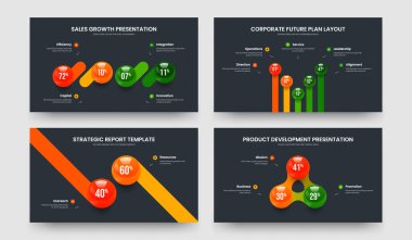 Danışma Brifingi 4-5-2-3 Seçenek Slayt Gösterisi Tasarım Vektörü İllüstrasyon Koleksiyonu. Ürün İncelemesi 4523 Element Çizelgesi Sunum Düzeni.
