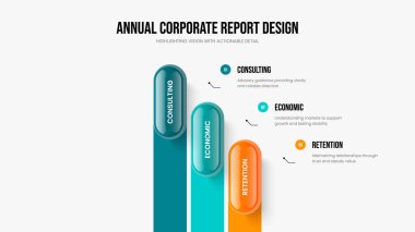 Görsel Rapor Üç Element Diyagram Tasarımı. Dijital Genel Görünüm 3 Seçenek Bilgi Kaydırağı Düzeni. Yatırımcı Önerisi Slayt Gösterisi Şablon Vektörü İllüstrasyonu.