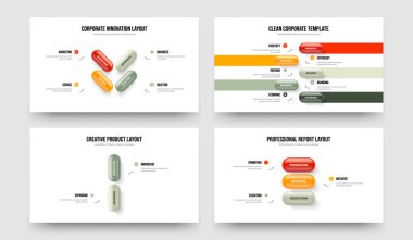 Atılgan Analizi 4-5-2-3 Seçenek Diyagramı Sunum Tasarım Vektör Çizimi. Proje Brifingi 4523 Element Bilgisel Slayt Düzeni Koleksiyonu.