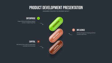 Pazarlama Portföyü Üç Adım Diyagram Kaydırma Tasarımı. Görsel Yenilik Çerçeve Düzeni Vektör İllüstrasyonu. Şirket Stratejisi 3 Element Bilgi Slayt Gösterimi Şablonu.