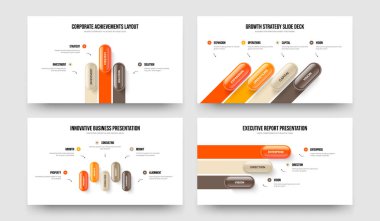 Şirket Fırlatma Üç Dört Beş Basamaklı Bilgi Çerçeve Düzenleme Vektör İllüstrasyon Koleksiyonu. Yaratıcı Tahmin 345 Seçenek Diyagram Slayt Tasarımı Seti.