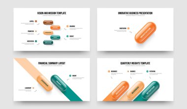 Piyasa Profili 5123 Seçenek Slayt Gösterisi Şablonu Ayarlandı. Yatırımcı Şovu Beş Bir İki Üç Element Diyagramı Çerçeve Düzeni Vektör Çizim Paketi.