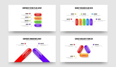Danışmanlık Planlama 4-5-2-3 Seçenek Tanıtım Şablonu Vektör Çizim Paketi. Proje Raporu 4523 Adım Slayt Düzeni Koleksiyonu.