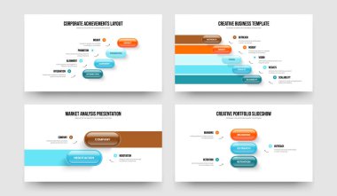 Corporate Performance 4 5 2 3 Step Infographic Slideshow Template Set. Service Analysis Four Five Two Three Option Diagram Presentation Layout Vector Illustration Bundle.