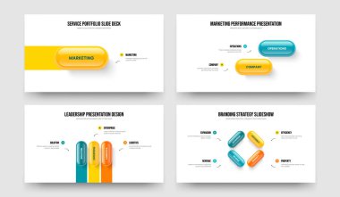 Financial Plan 1 2 3 4 Element Diagram Slideshow Layout Bundle. Visual Review One Two Three Four Step Infographic Slide Design Vector Illustration Set.