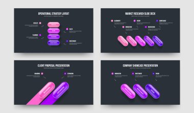 Piyasa Performansı 4523 Adım Diyagram Slayt Gösterisi Tasarım Seti. Servis Görüşü 4-5-2-3 Seçenek Bilgilendirme Sunum Düzeni Vektör Çizim Paketi.