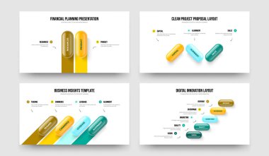 Yatırımcı Planlama 2-3-4-5 Seçenek Slayt Şablonu Şablon Resmetme Kümesi. Modern Brifing 234 5 Adım Bilgisel Slayt Tasarım Koleksiyonu.