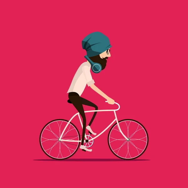 Hipster barbudo ciclismo — Vector de stock