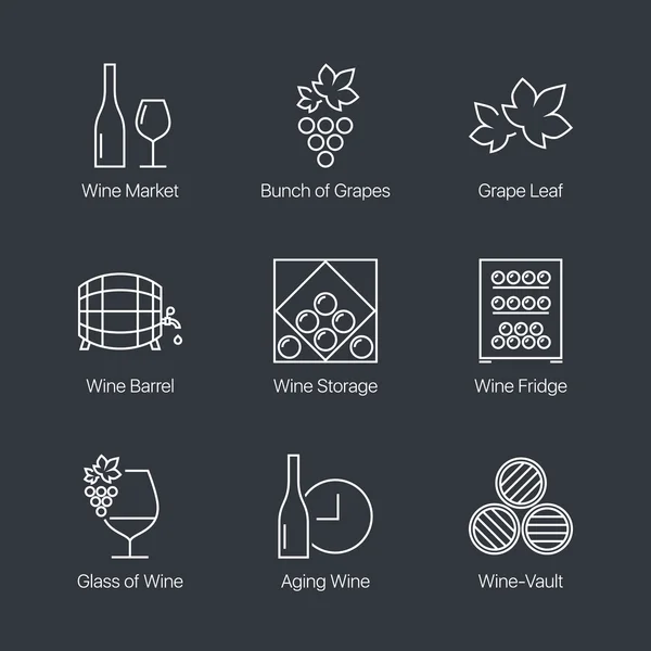 Iconos de vino de línea delgada — Vector de stock