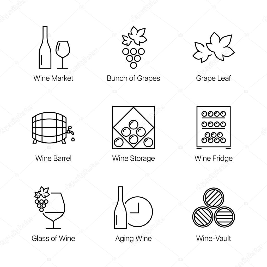 Outline linear stroke thin line wine icons