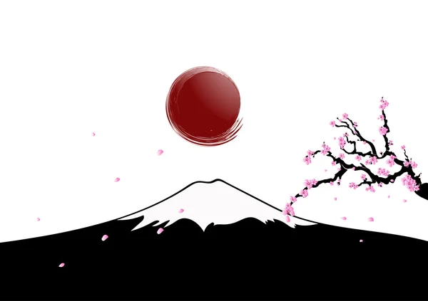 Güneş kiraz çiçekleri ile Mount: Fujiyama üzerinde yükselir. Fuji Dağı