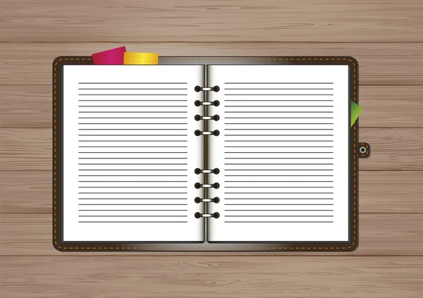 Vector blank notepad on a wooden table top view — Stock Vector