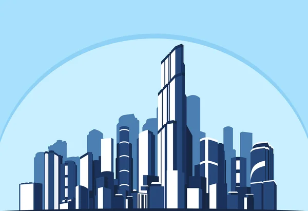 Vector illustration. Abstract blue background city of the future. Business and tourism concept with skyscrapers. — Stock Vector