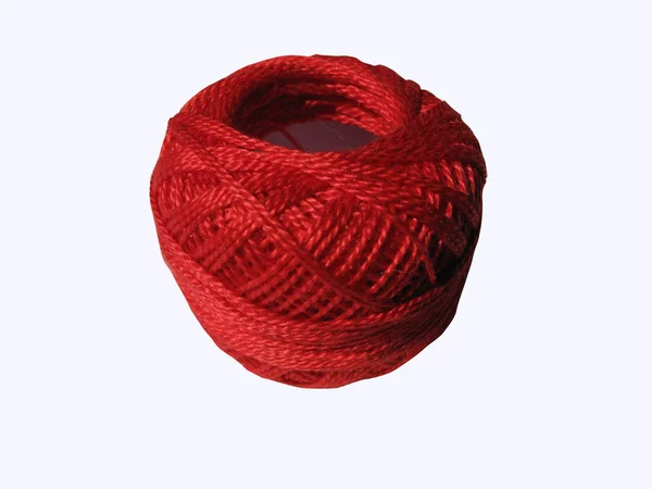Red thread skein, ball isolated on white background — Stock Photo, Image