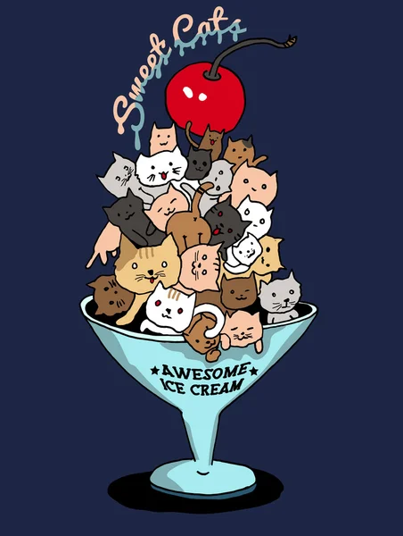 Χαριτωμένο doodle του παγωτού cat — Διανυσματικό Αρχείο