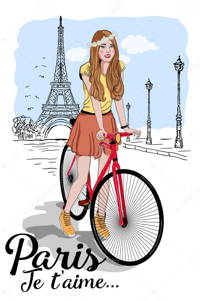 Poster with girl on bike and eiffel tower