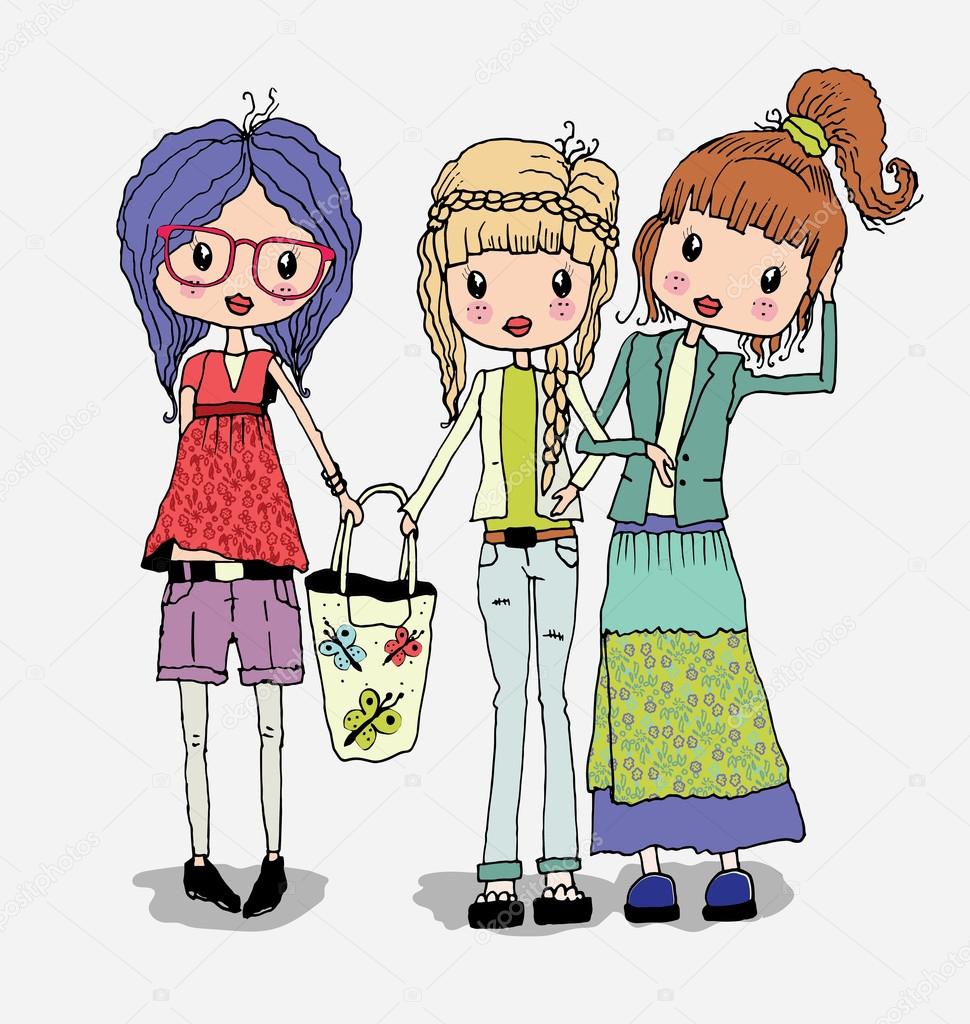 Fashion girls shopping together
