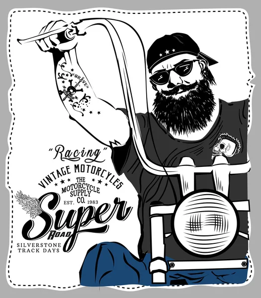 Hombre en moto vintage — Vector de stock