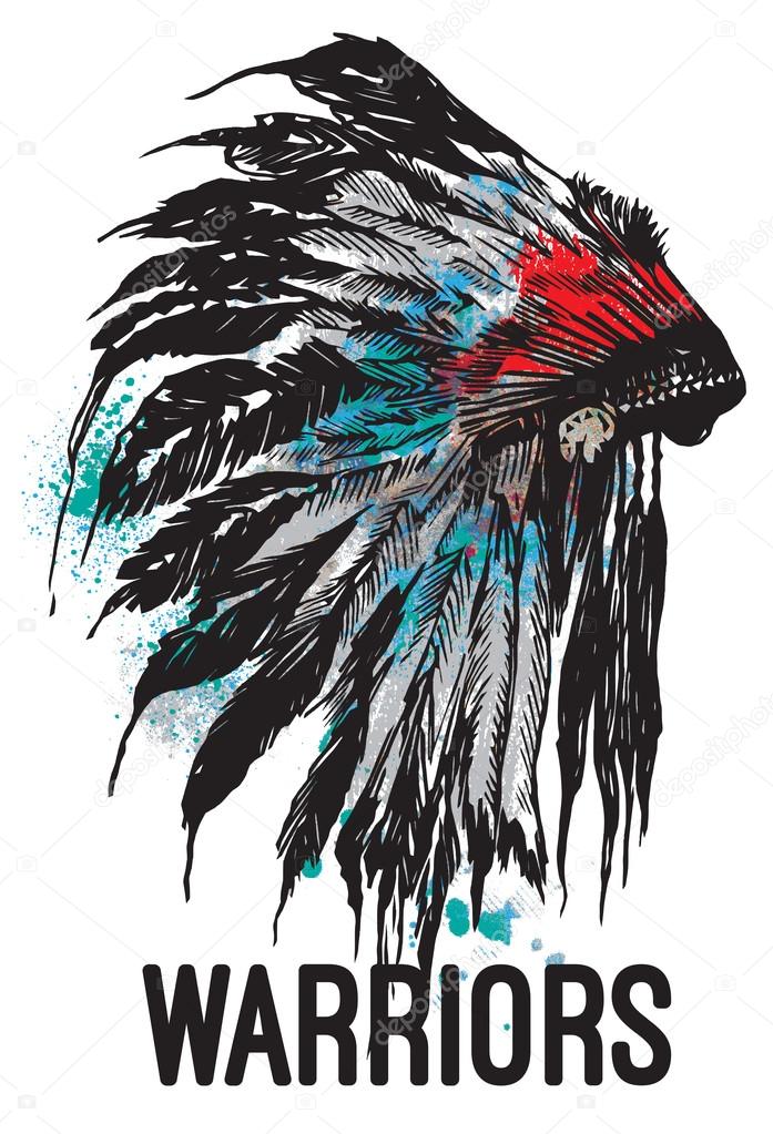 Tribal indian hat, watercolor background for beautiful design, Vector illustration