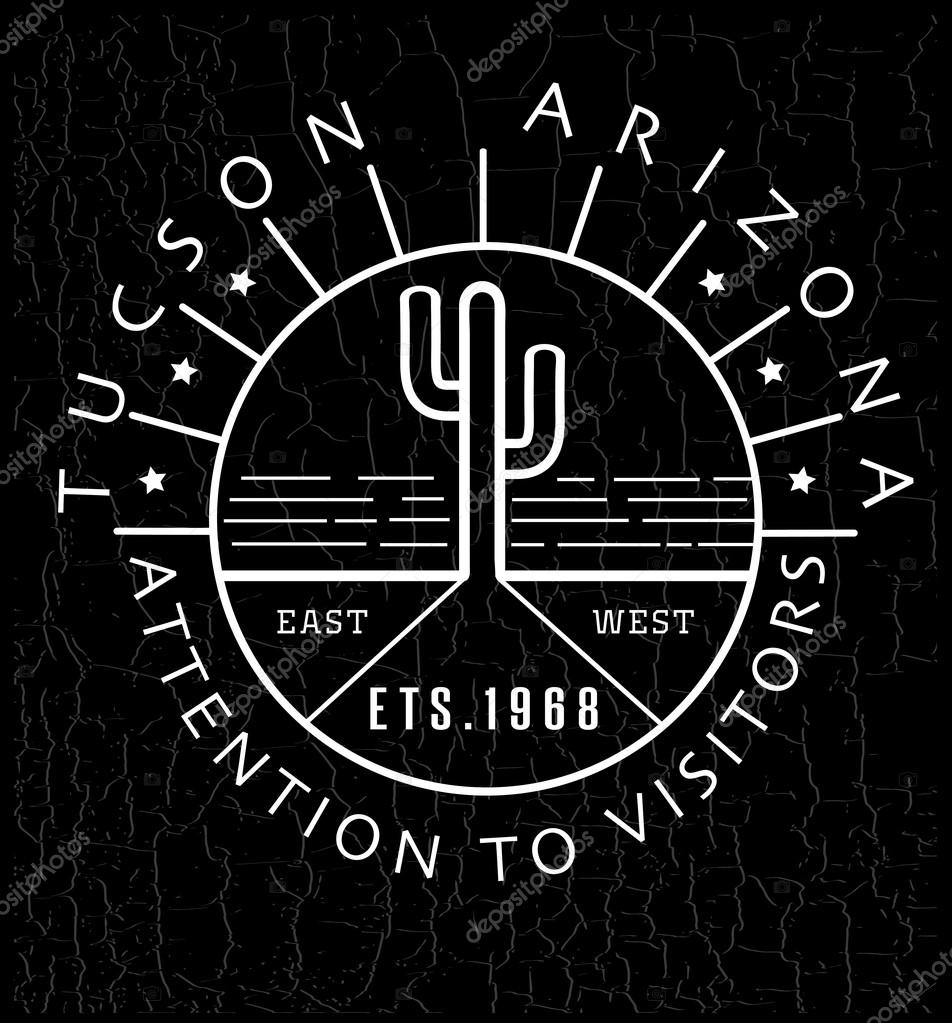 Desert cactus in Arizona - vector illustration. Black and white