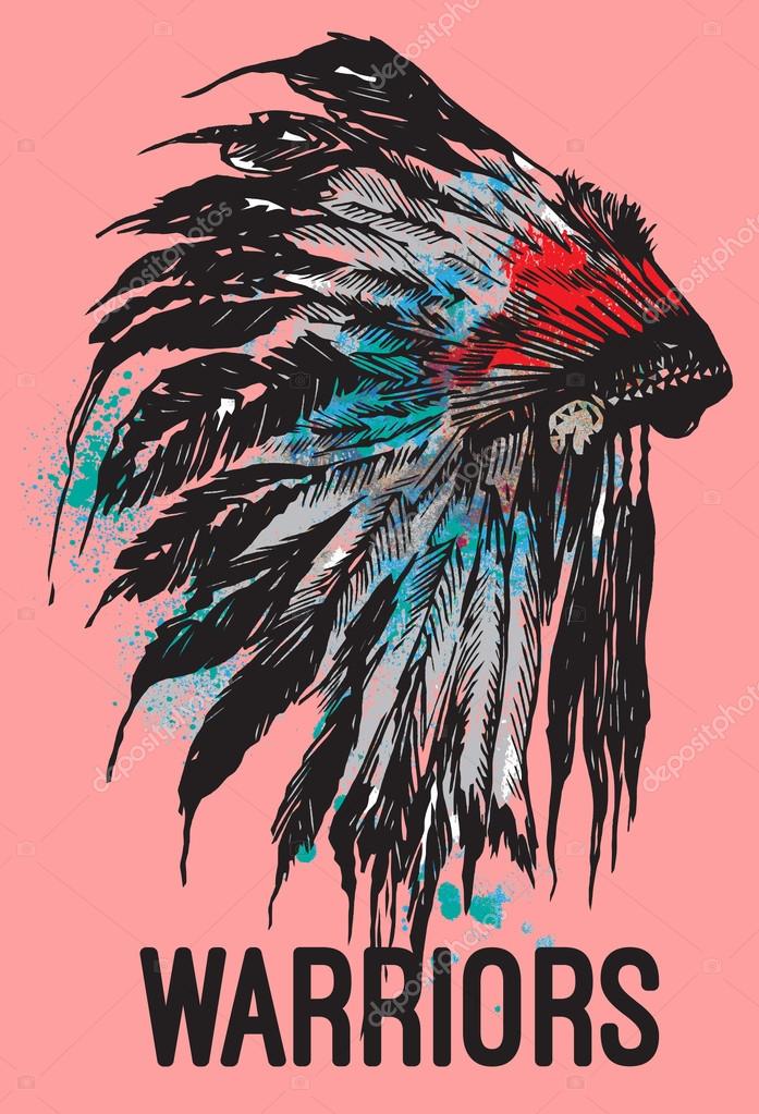 Tribal indian hat, watercolor background for beautiful design, Vector illustration