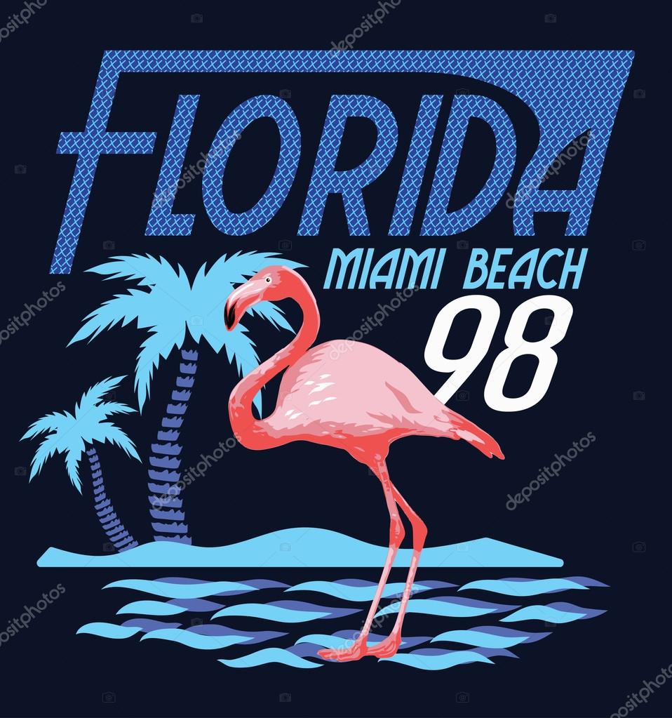Tropical print with flamingo illustration