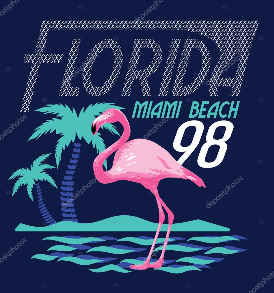 Tropical print with flamingo illustration