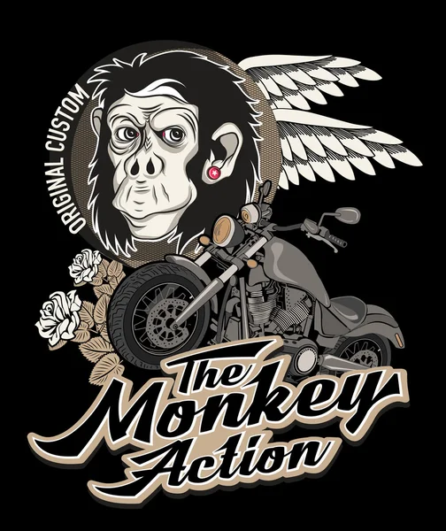 Mono con la motocicleta — Vector de stock